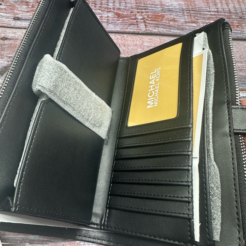 MICHAEL KORS | Large Double Zip Wristlet Wallet Black Silver NWT - Picture 4 of 6